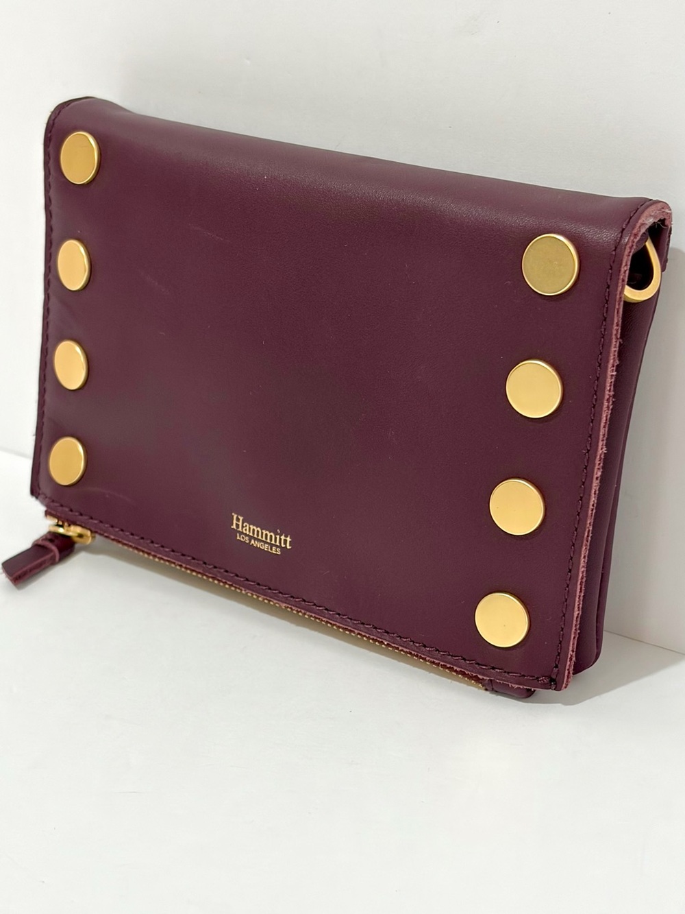 Hammitt Small Stadium Burgundy Leather Crossbody/Brushed Gold Rivets